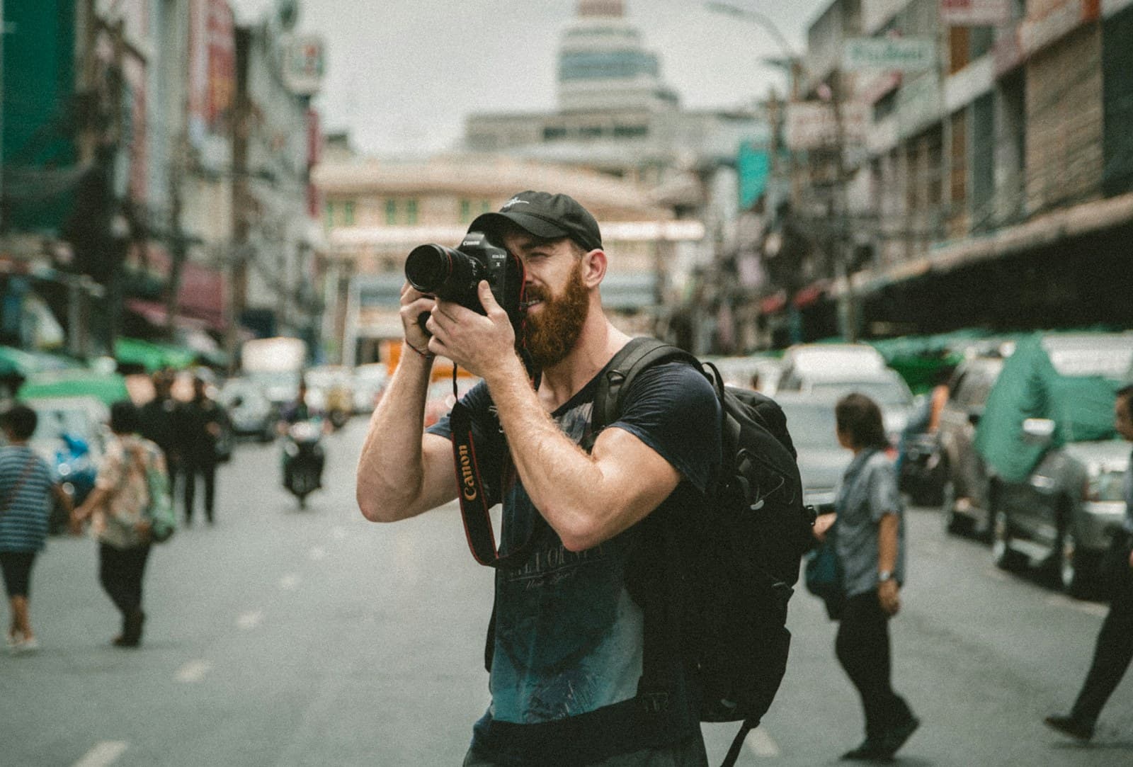 Photographer shooting on a city street